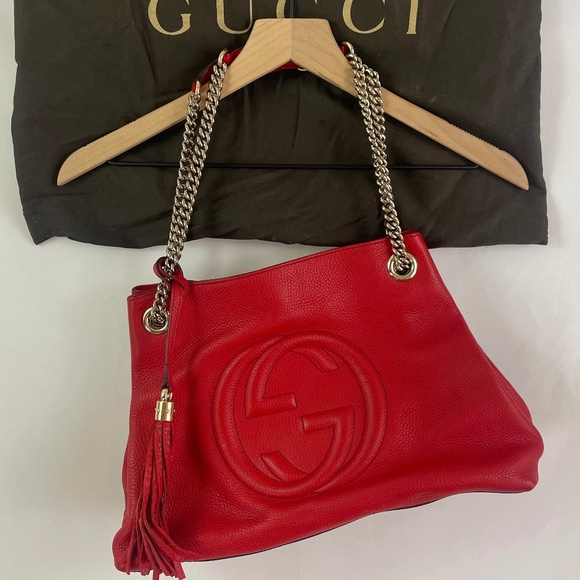 Gucci Red Soho Chain Leather Bag - Picture 1 of 16